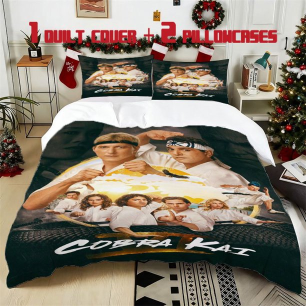 3pcs Cobra Kai Vintage Poster Printed Bedding Set Soft Polyester Duvet Cover with 2 Pillowcases All Season Comfort