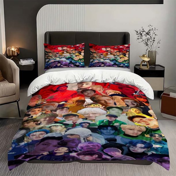 3pcs Set of K-pop Group Member Portrait Collages in Various Styles Soft and Comfortable Bedding Set Suitable for All Seasons