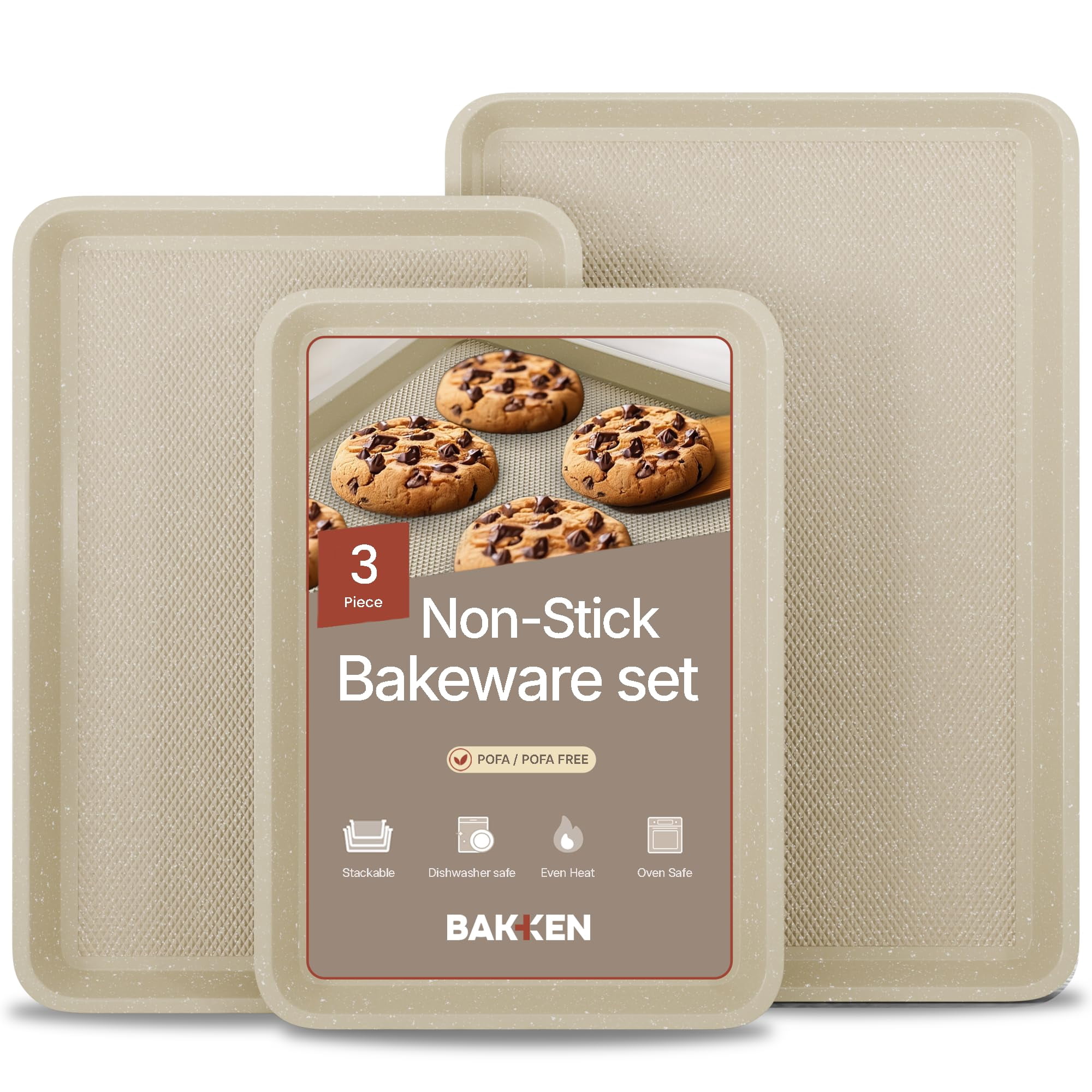 Bakken- Swiss - Juego De Bandejas Para Hornear Bakken Swiss Antiadherentes, 3 Tamaños, Aptas Para Horno