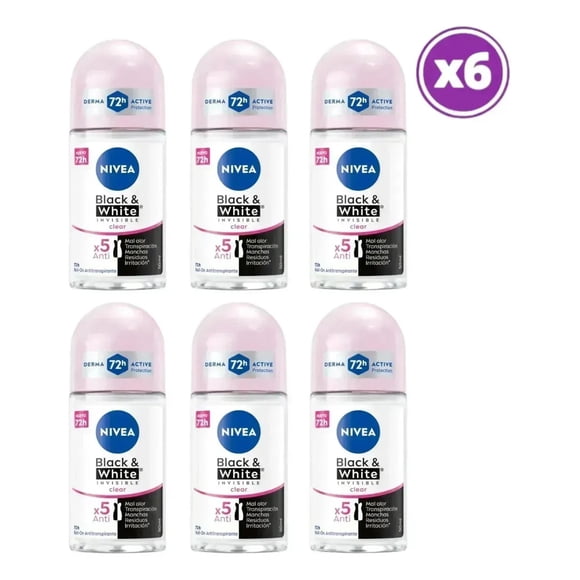 PACK 06 Nivea Black & White Invisible Clear Roll on 50 ml