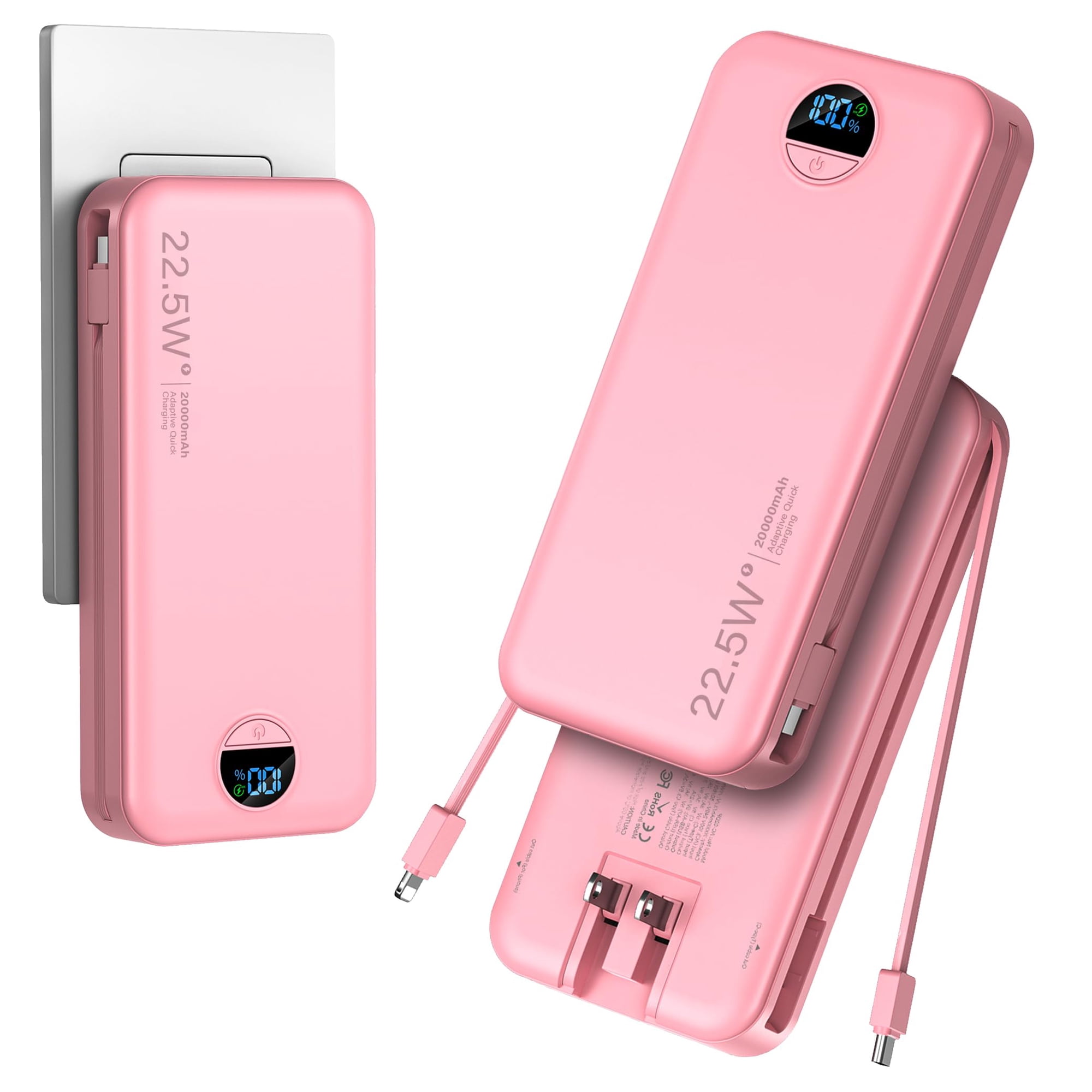 Power Bank Aonidi De 20000 Mah Con Cables Integrados Y Enchufe De Pared Ac