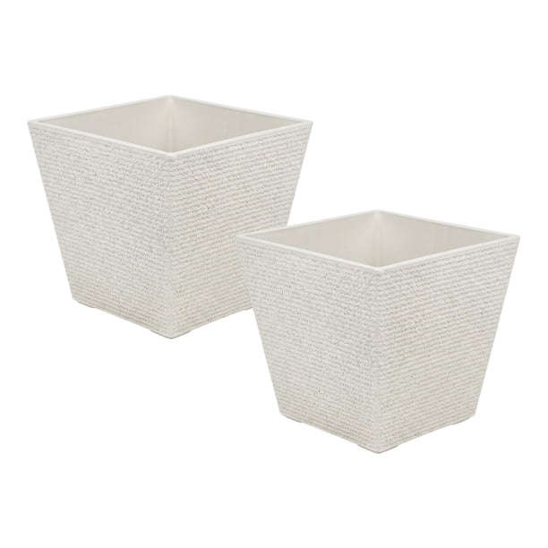 Set 2 Macetero Plastico Bajo Premium Base Cuadrada Conica S blanco