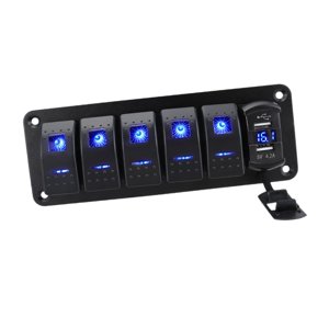 Ioensy - Panel De Interruptor De Balancín 4.2A Voltímetro De Cargador Usb Doble Para Vehículos Marine 6 Pandilla