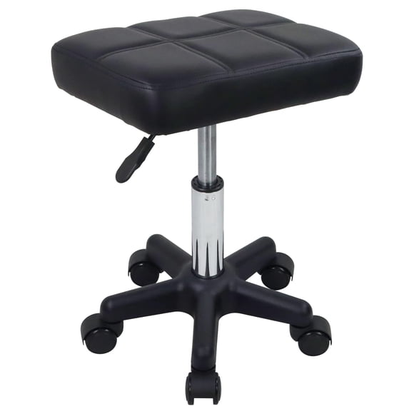 Taburete Con Ruedas Rectangular Ajustable En Altura Giratorio Negro