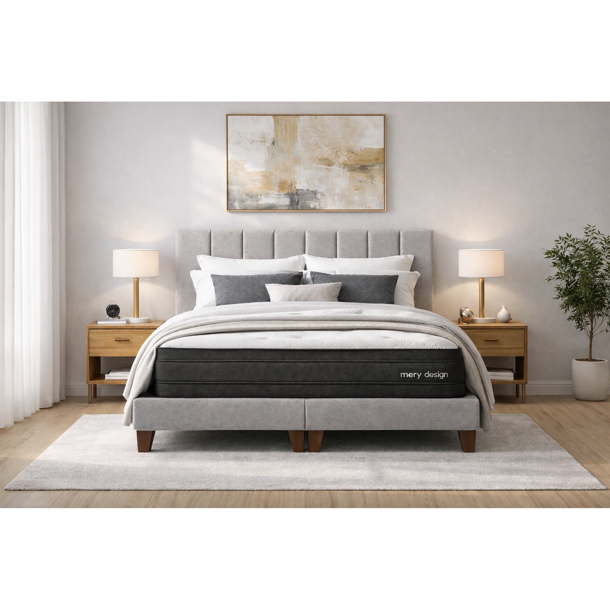 Ethan Desing - Cama 2 Plazas Completa | Base Europea + Colchón Excellense Plus 25cm + Respaldo Tapizado