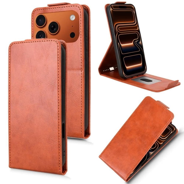 Funda tipo folio para iPhone 17 Pro con soporte magnético y protección para la cámara Marrón