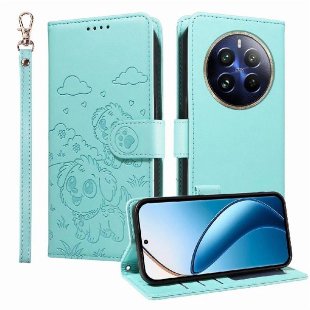 Funda Billetera FOXDOCK Compatible con Realme 12 Pro 5G, Diseño Perrito Tierno, Ranuras para Tarjetas y Soporte Plegable