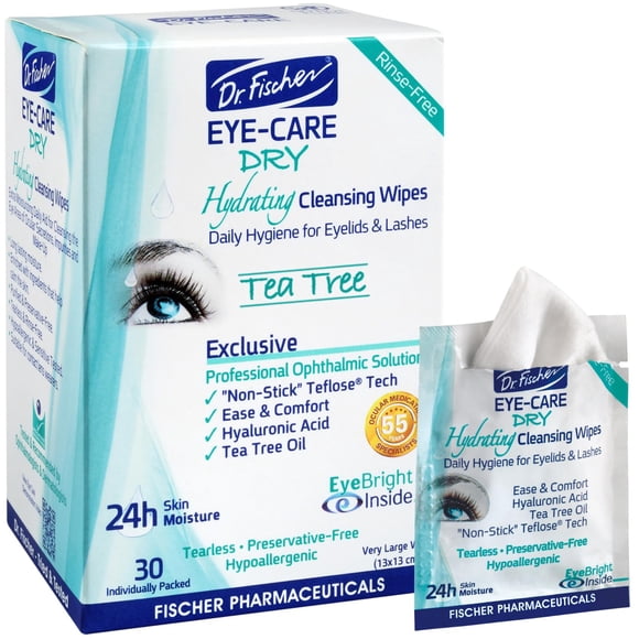 Toallitas para párpados Dr. Fischer Tea Tree para limpiar los ojos con 24 horas de hidratación