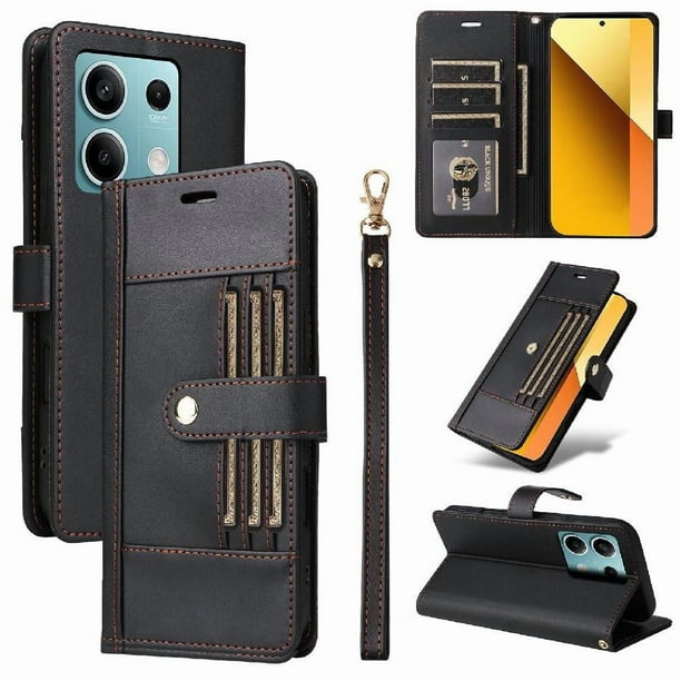 FOXDOCK Funda tipo Cartera para Xiaomi Redmi Note 13 5G – Cubierta de Cuero PU con Múltiples Ranuras, Bolsillo para Efectivo y Correa de Muñeca