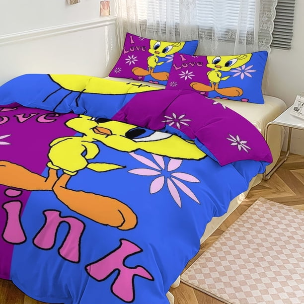 TweetyBird Print Bedding Set Pattern Duvet Cove Set 3 Pieces 1 Quilt Cover And 2 Pillowcases for Women Men Teens