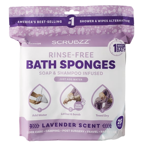 Toallitas de baño desechables Scrubzz, paquete de 25 unidades, con aroma a lavanda