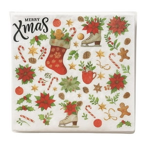 Fliperex - Set De 40 Servilletas Navideñas Con Diseños Variados Decorativos Blanco Christmas