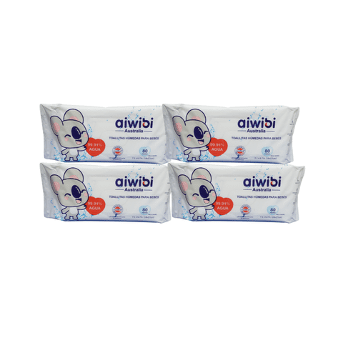 Pack 4 Paquetes Toallitas Húmedas Aiwibi 99.91% 320 Unidades