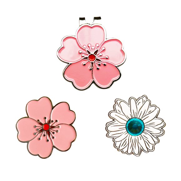Marcadores de Golf Eshan - Set de 2 piezas con flores magnéticas