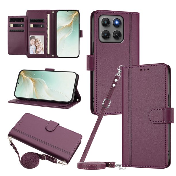 Funda Tipo Libro para Motorola Moto G47, Tapa con Imán, Morado Oscuro
