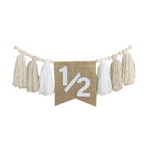 Magideal - Banner De Trona Para 1/2 Cumpleaños, Decoración Para Fiesta De Cumpleaños, Celebración Infantil, Guirnalda De Borlas De Cuentas De Madera Decorativas Blanco