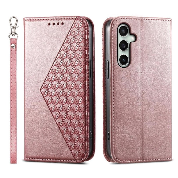 Funda Flip FOXDOCK para Samsung Galaxy S25 FE , Estilo Billetera con Diseño Rombo, Correa de Mano y Soporte, Uso Diario