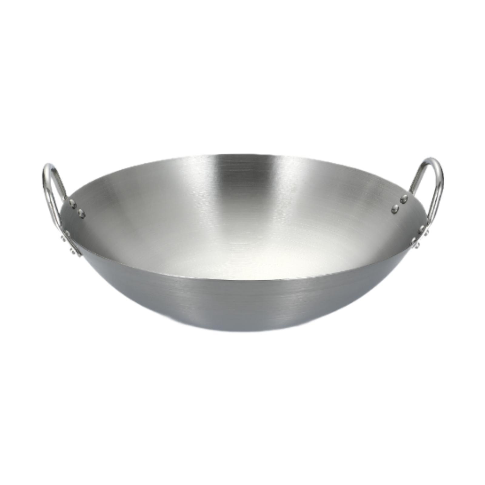 Magideal - Wok De Acero Inoxidable, Utensilios De Cocina, Accesorios Plateados, Sartén Para Saltear, Fondo Plano Para Freír, Cocinar Al , Cocina De Inducció Diámetro 22Cm