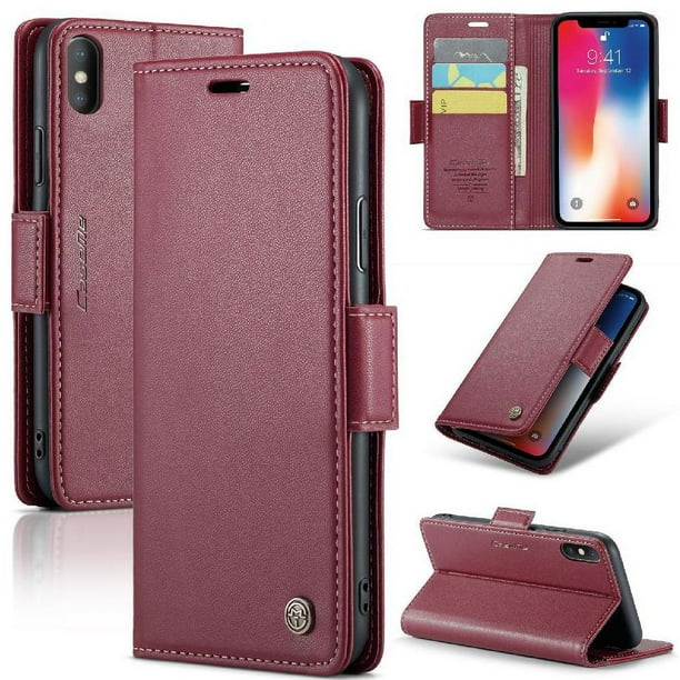 CaseMe tipo cartera iPhone XS Max con cierre magnético, RFID, tarjetero, soporte, carga inalámbrica