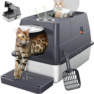Caja De Arena Para Gatos Hapaw De Acero Inoxidable Con Tapa Abatible Extra Grande