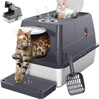 Caja De Arena Para Gatos Hapaw De Acero Inoxidable Con Tapa Abatible Extra Grande