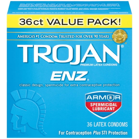 Preservativos TROJAN ENZ con espermicida, paquete de 36 unidades