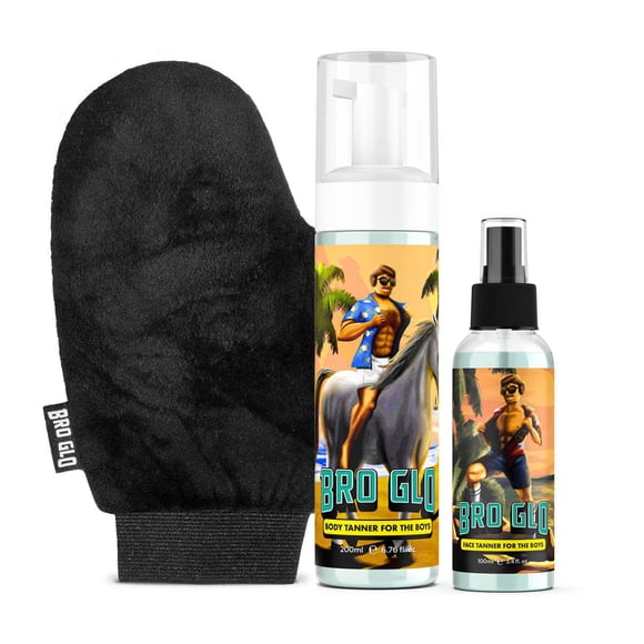 Paquete de inicio Self Tanner Bro Glo para hombre con rostro y cuerpo