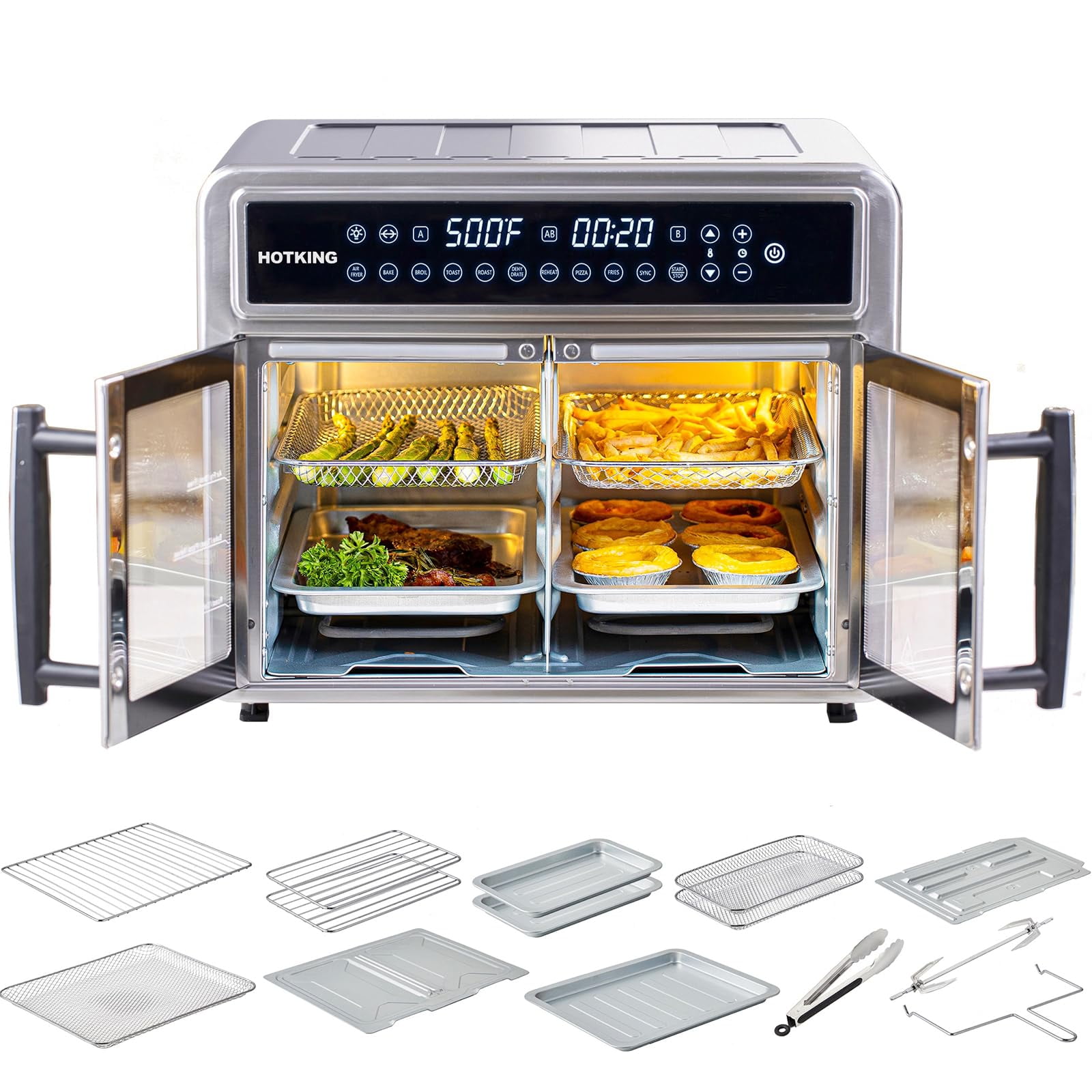 Horno Tostador Freidora De Aire Hotking De Doble Zona 28 L De Acero Inoxidable