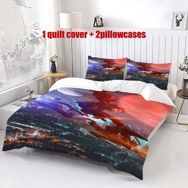 3pcs "" Red Moon City Night Sky Three Warriors Illustration Theme Bedding Set Duvet Cover and Pillowcases