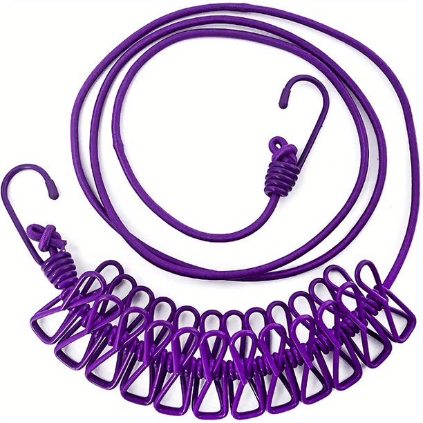 1pc Portable Travel Clothesline, Adjustable Elastic Travel Camping Retractable Clothesline With 12pcs Clips For Outdoor And Indoor Use
