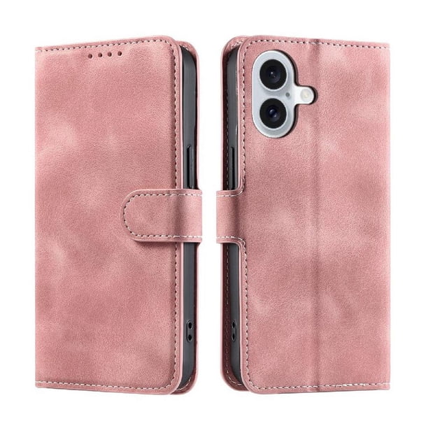 Funda Cartera para iPhone 17 Tapa con Ranuras, Soporte y Correa Rosa
