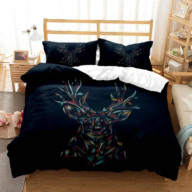v2814 Bed Sheets Elk God of Luck soft and comfortable Customizable comforter bedding sets bedding set luxury quilt cover Personalized bedding 3-Piece Bedding Set (1 Duvet Cover + 2 Pillow Shams) Bed S