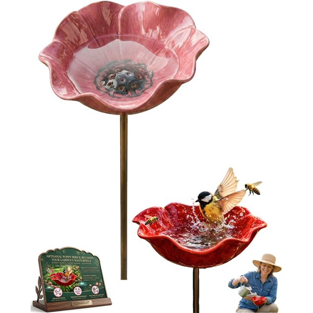 Estaca jardín flor metal hecha mano mini baño pájaros estación agua polinizadores regalo único