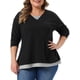 thumbnail image 1 of Agnes Orinda Conjuntos de Halloween Blusa de Colegio para Mujer Tallas Grandes Blusa de Bloque de Color Cuello en V Manga Larga Suéter Suave Casual Túnica Tops 4X Negro, 1 of 6