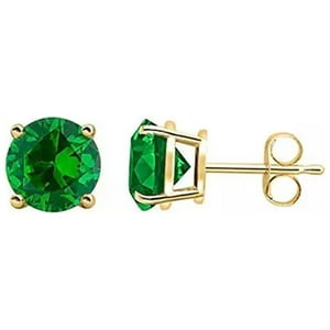 Pj Jewelry - Aros 14K Yellow Gold Plated Over Sterling Silver 3 Ct Round Created Emerald