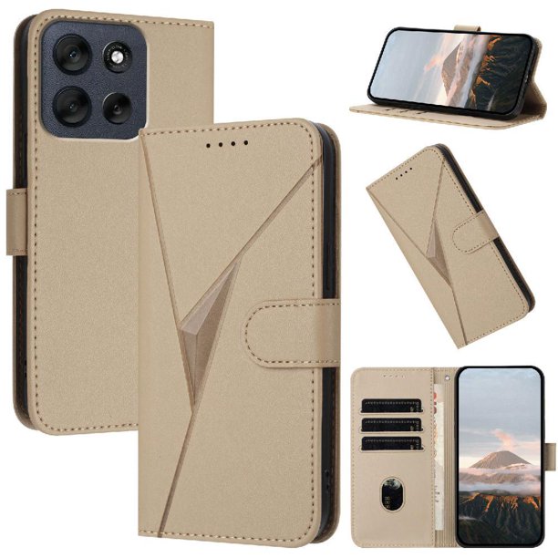 Funda Cartera Fibra de Carbono para Motorola MOTO G56 con Soporte y Cierre Magnético Oro