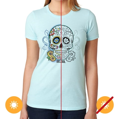 Delsol - Camiseta Del Día De Los Muertos - Azul Hielo De Para - Camiseta (Pequeña)