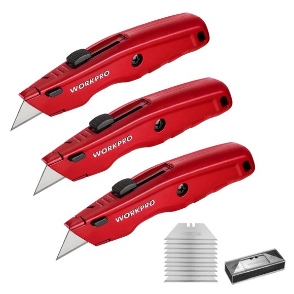 Navaja multiusos WORKPRO Premium retráctil totalmente metálica, 3 unidades