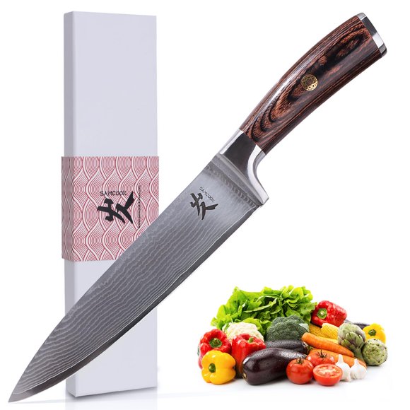Cuchillo de Chef SAMCOOK de 20 cm con hoja de Damasco y mango de Pakkawood