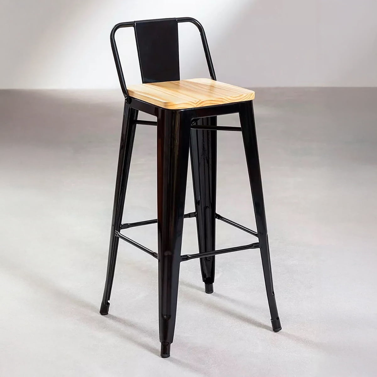 Venhoouse - Taburete Tolix De Madera 66cm Con Respaldo Venhouse Negro