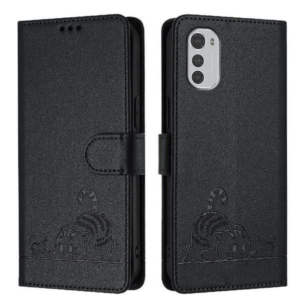 Funda tipo cartera FOXDOCK para Motorola MOTO E32 4G con soporte, ranuras, RFID, diseño de gato