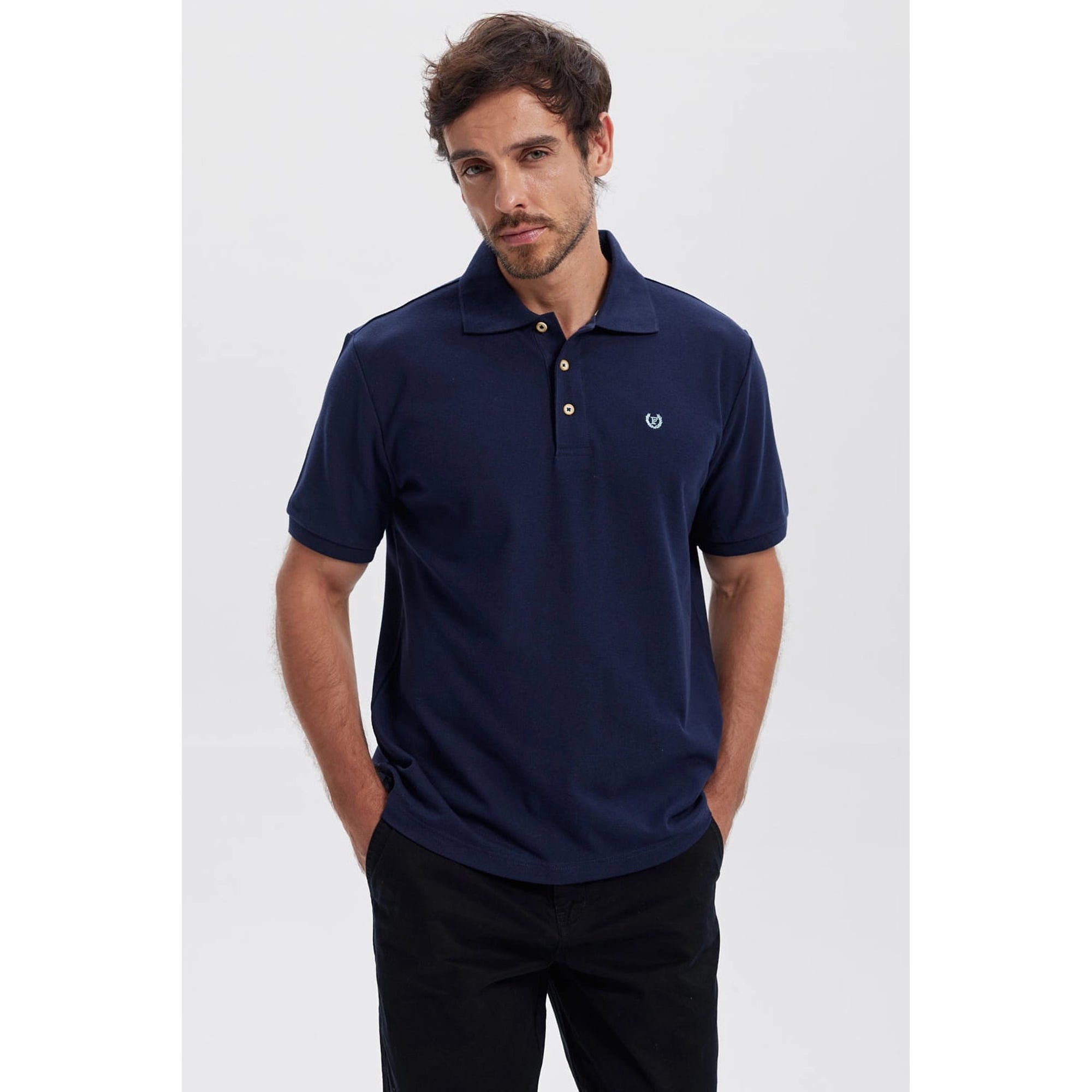 Fashionspark - Polera Hombre Piqué Básica Lisa Azul Marino - Lll