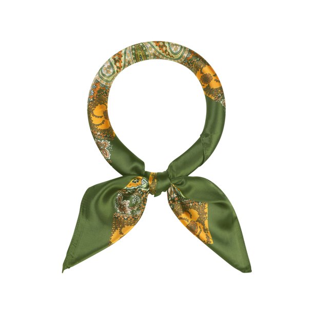 INSPIRE CHIC Pañuelo Cuadrado de Satén para Mujer 35" Grande Cachemira Simétrica Pañuelo de Seda para el Cabello Envoltura para Dormir Bandanas 90x90cm Verde