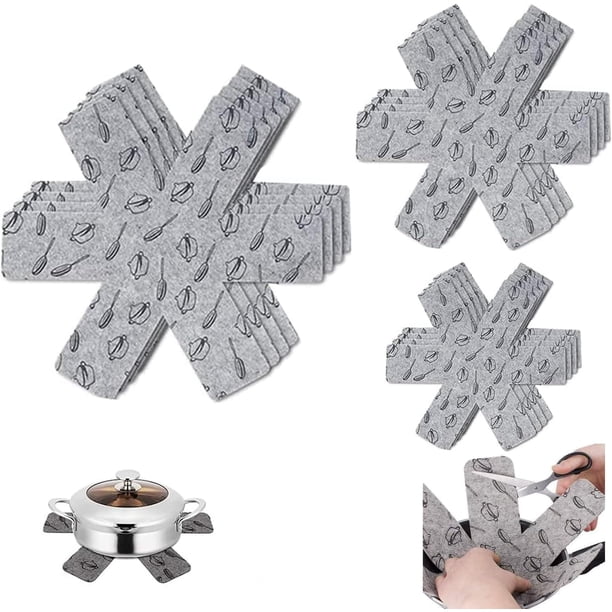 Protectores de Ollas y Sartenes - 12 PCS, Separadores Antideslizantes en 3 Tamaños, Evita Rozaduras y Arañazos al Apilar, Ideal para Proteger Cacerolas y Utensilios de Cocina (Gris)