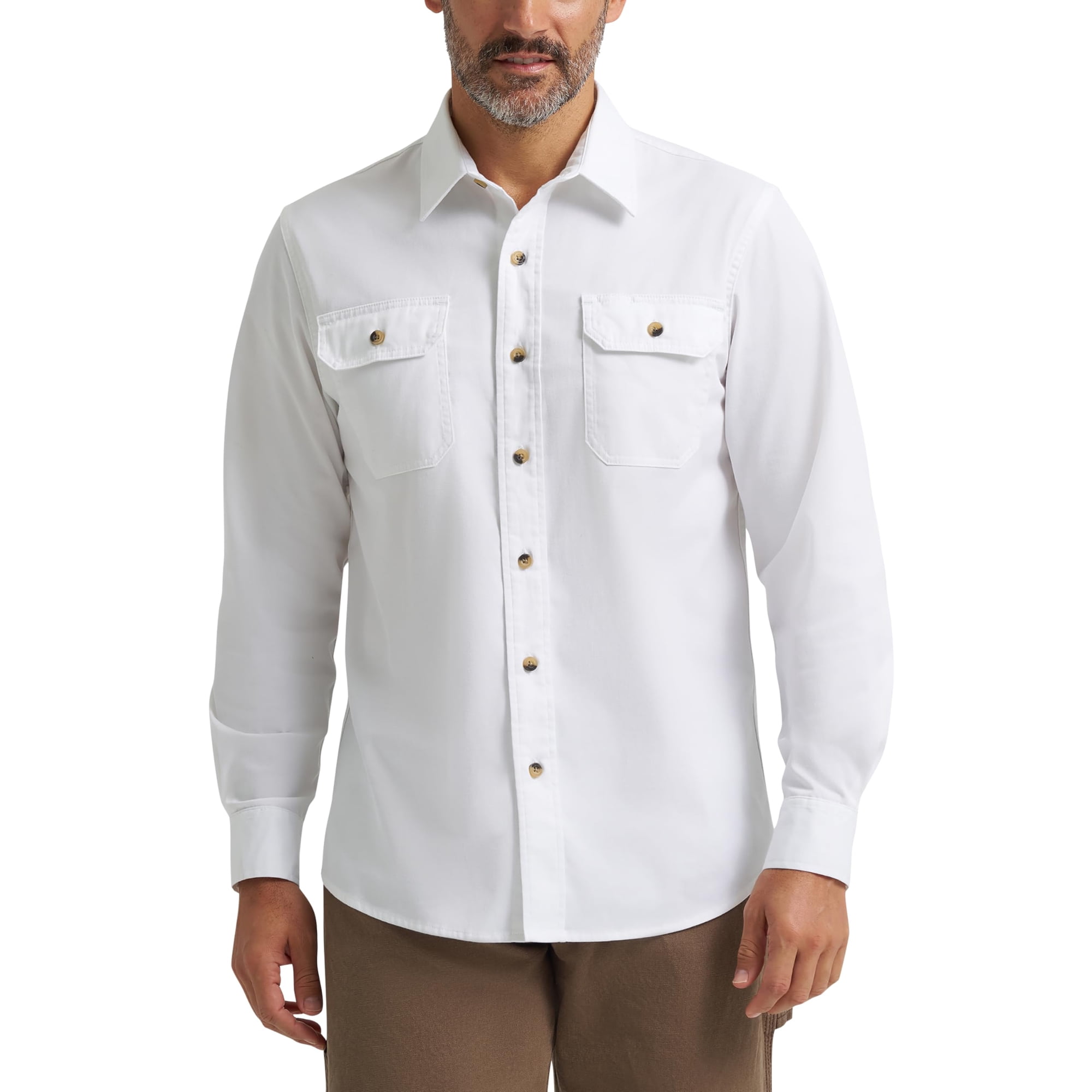 Camisa Wrangler Authentics De Manga Larga Para Hombre, Clásica, Blanca, Xl