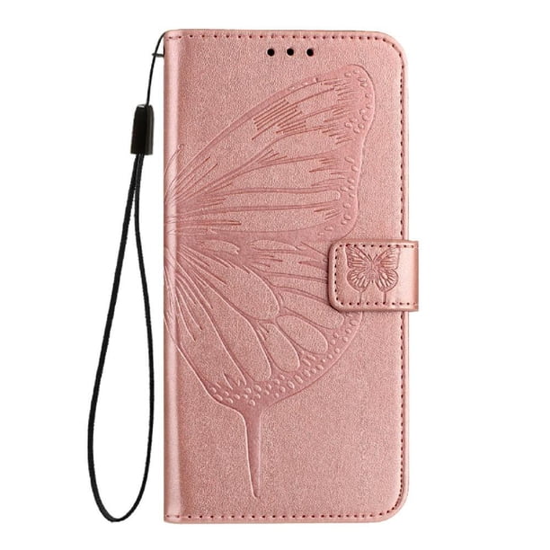 Funda cartera mariposa para Samsung Galaxy A56 5G con soporte y ranuras para tarjetas Oro rosa