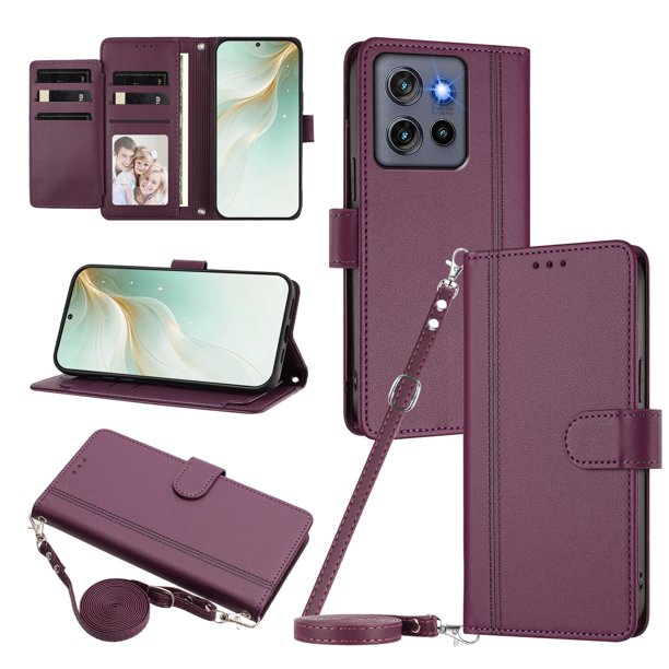 Motorola Edge 60 Neo Funda Billetera con Cierre Magnético, Morado Oscuro