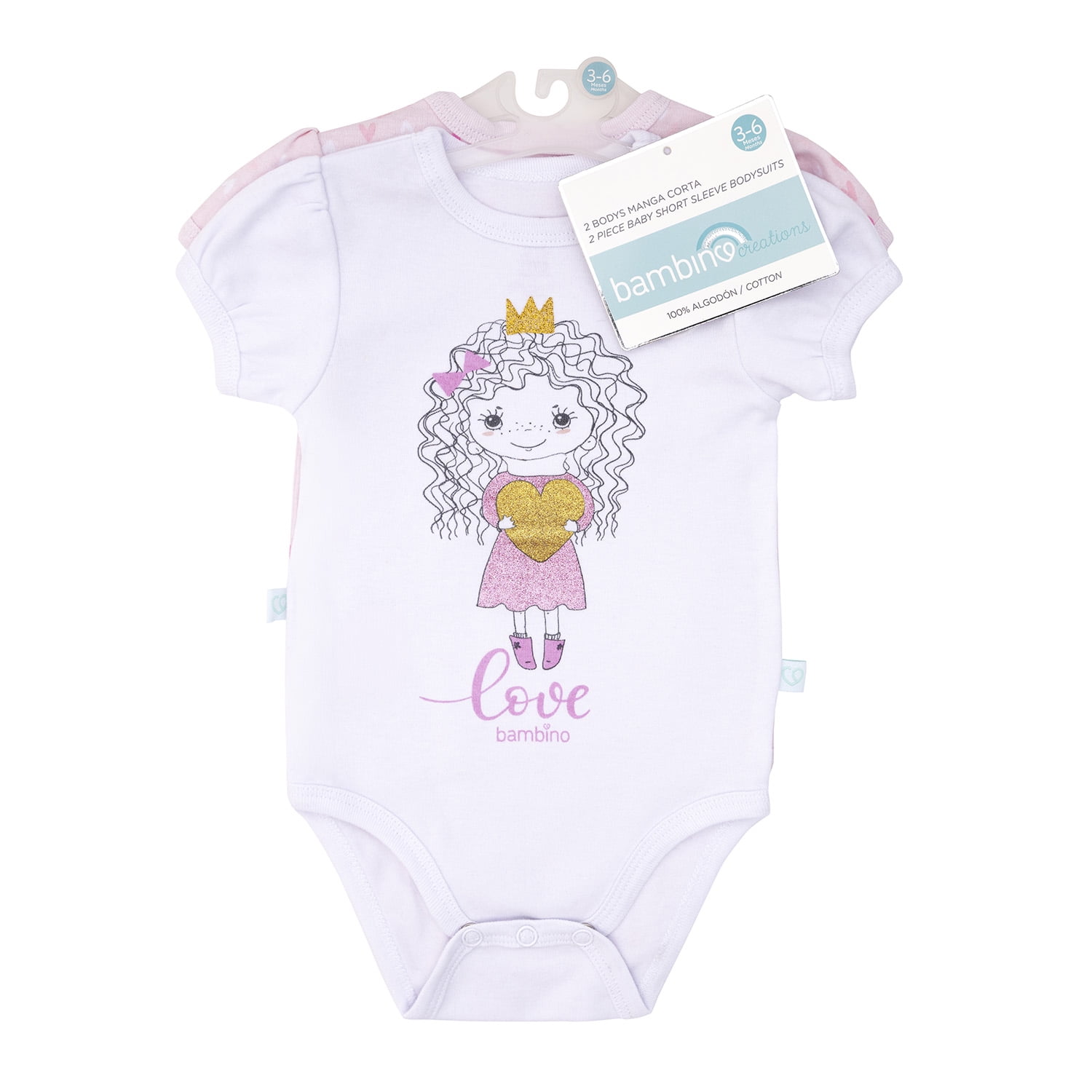 Bambino - Set 2 Bodys Manga Corta Rosado Princesa Niña 18 - 24 Meses