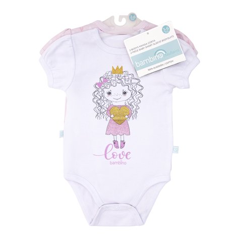 Bambino - Set 2 Bodys Manga Corta Rosado Princesa Niña 0 - 3 Meses