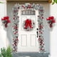 thumbnail image 2 of Corona navideña artificial de ratán con nieve flocada, árbol invertido, lazo rojo, cinta, bolas brillantes, decoración navideña para puerta, guirnalda colgante para fiesta, 2 of 5